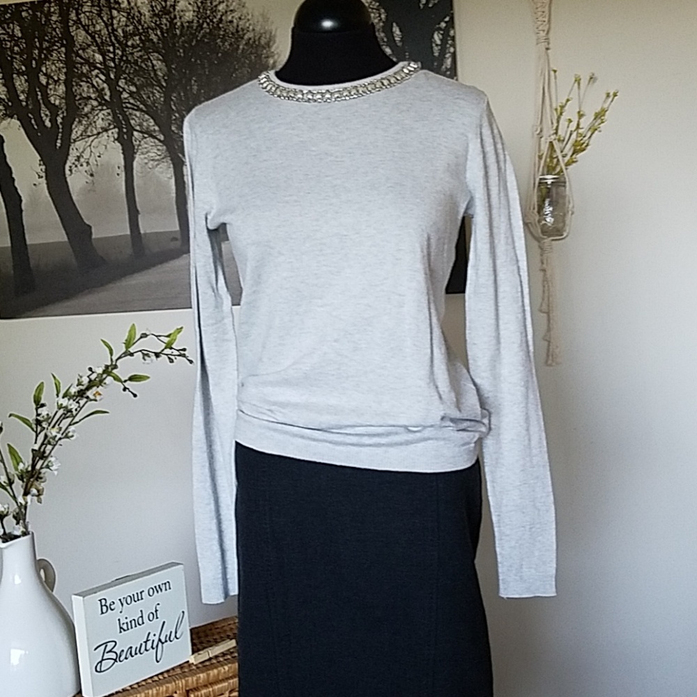 Elle gray embellished sweater